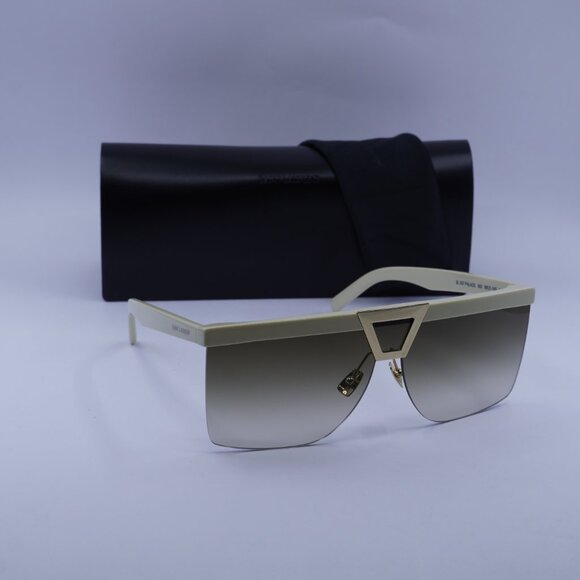 Saint Laurent SL537 PALACE 002 Shield Sunglasses - Ivory/Brown - Picture 2 of 13